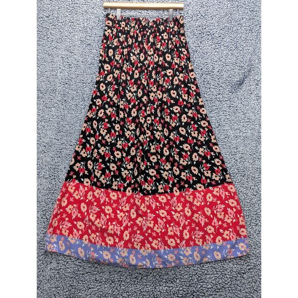 Express Floral Patchwork Maxi Skirt Size S Button High Slit Cottage Boho Fairy - Picture 3 of 11
